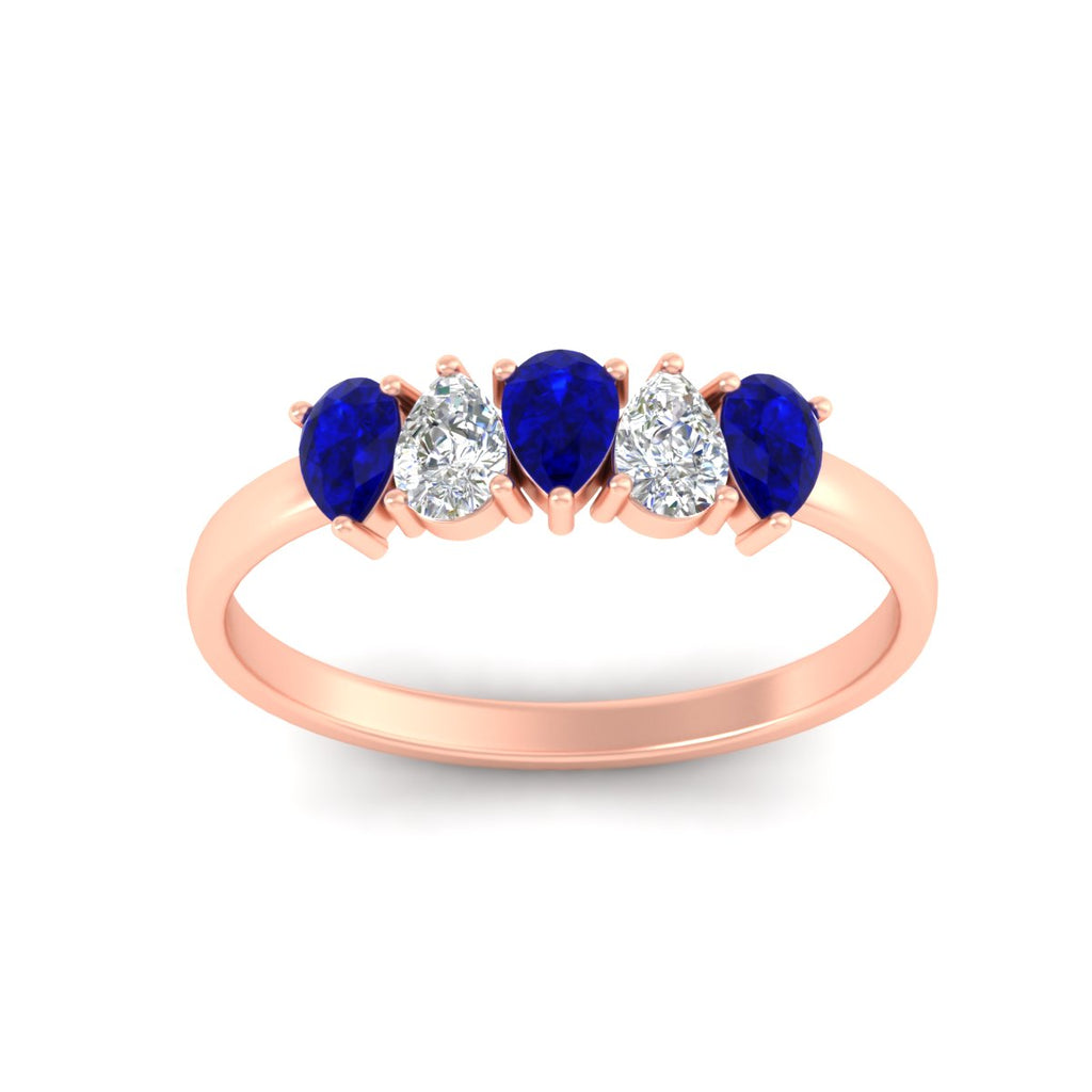 0.75 Carat 5 Stone Wedding Band Diamond Teardrop