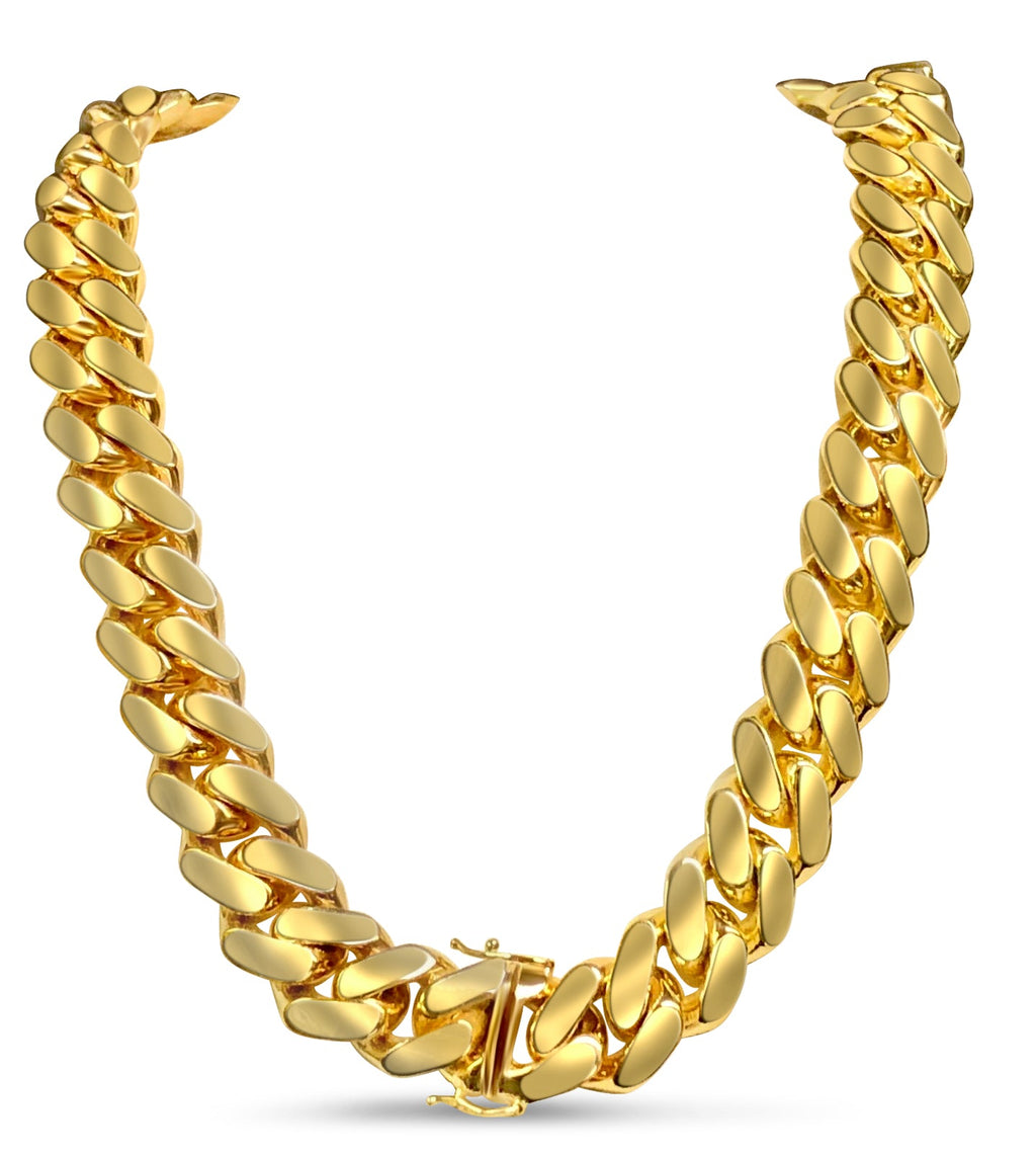 Miami Cuban Solid White/Yellow/Rose Gold Handmade Necklace , 18mm, 16-30 Inch