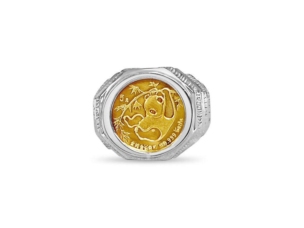 Fancy Solid White/Yellow/Rose Gold Handmade Coin Ring , Chinese Panda Bear Coin ,