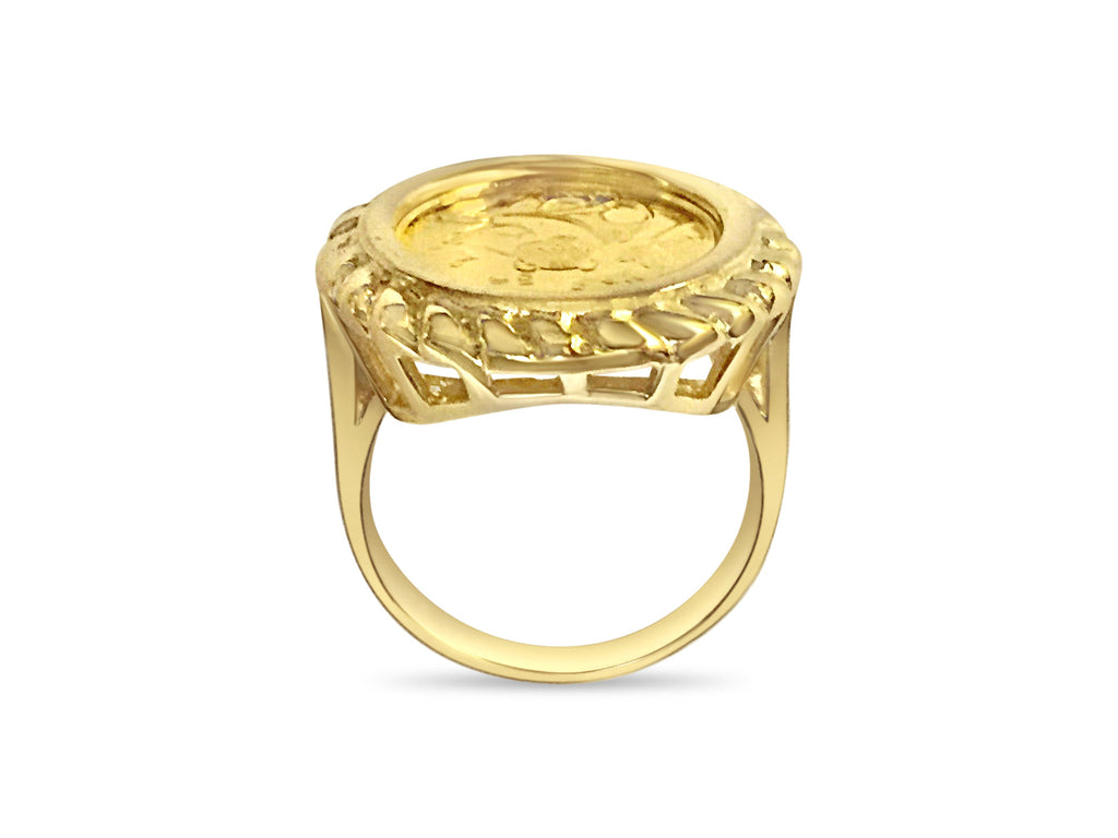 Fancy Solid White/Yellow/Rose Gold Handmade Coin Ring , Chinese Panda Bear Coin ,