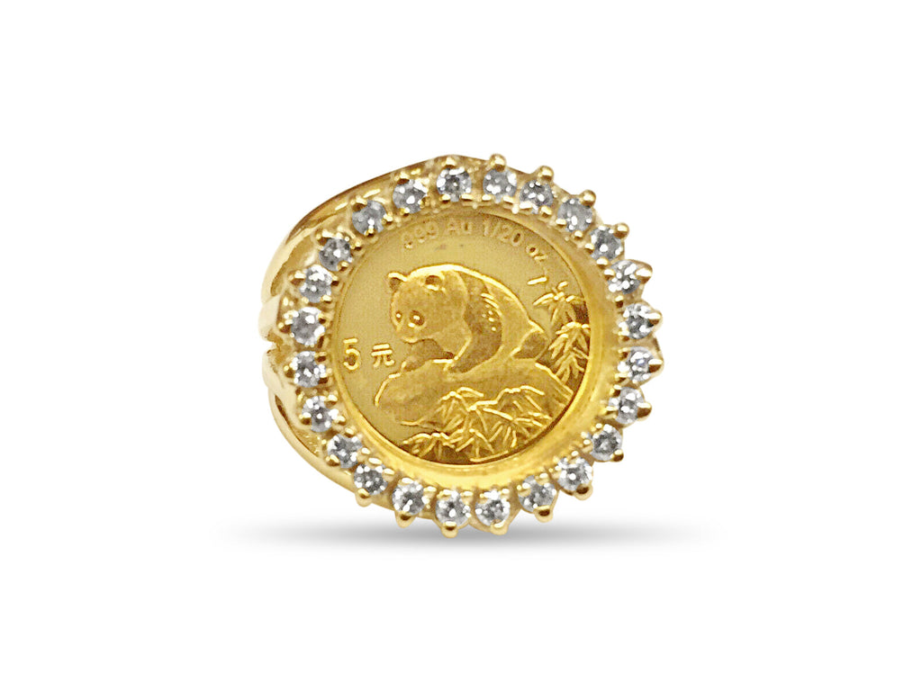 Diamond Fancy Ladies Solid White/Yellow/Rose Gold Handmade Coin Ring , Chinese Panda Bear Coin ,
