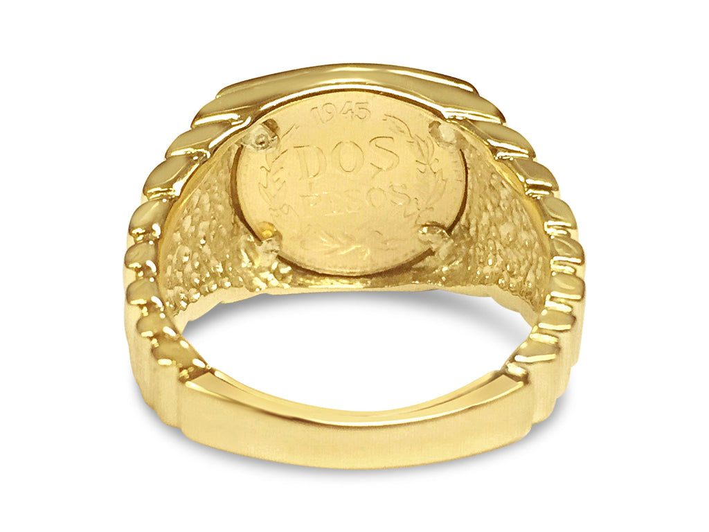 Fancy Solid White/Yellow/Rose Gold Handmade Coin Ring , Dos Pesos Coin ,