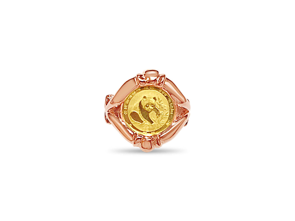 Fancy Solid White/Yellow/Rose Gold Handmade Coin Ring , Chinese Panda Bear Coin ,