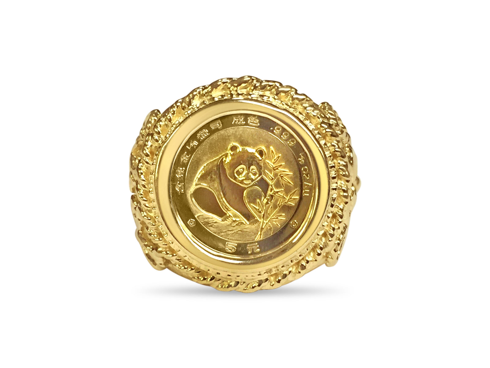 Fancy Solid White/Yellow/Rose Gold Handmade Coin Ring , Chinese Panda Bear Coin ,