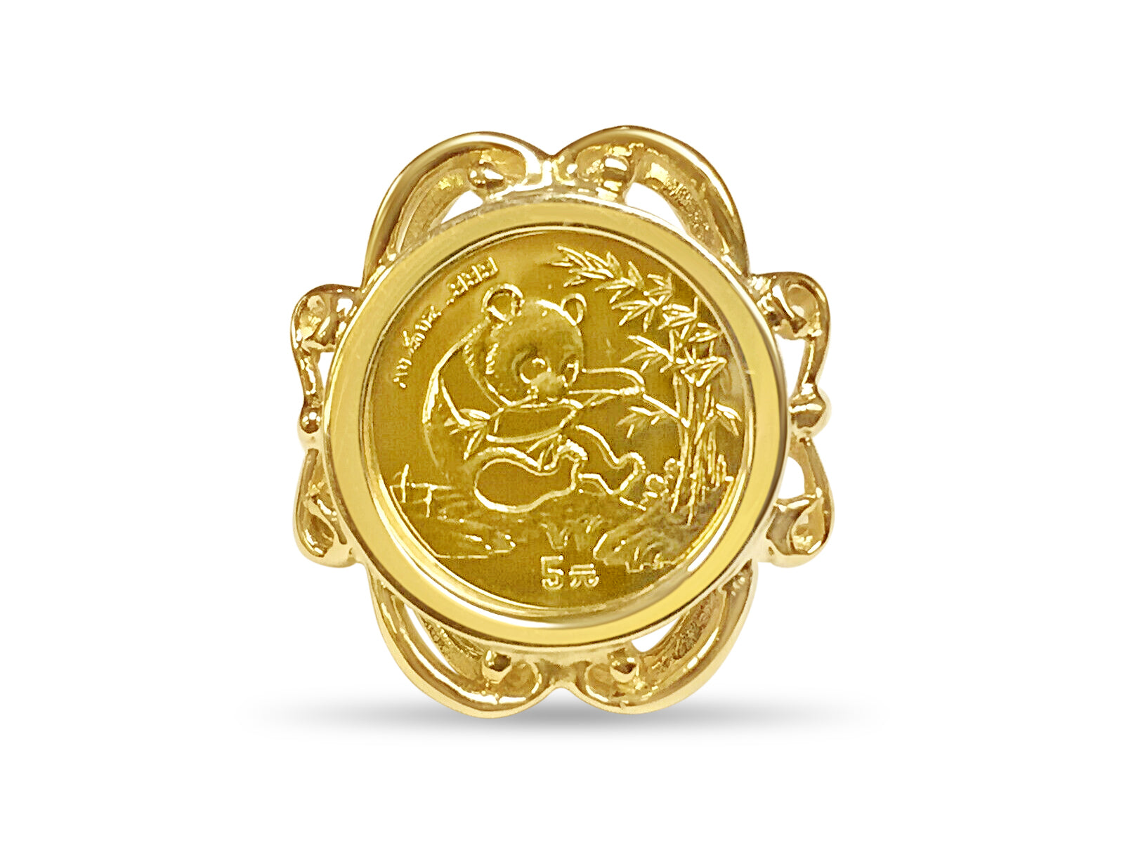 Fancy Ladies Solid White/Yellow/Rose Gold Handmade Coin Ring , Chinese Panda Bear Coin ,