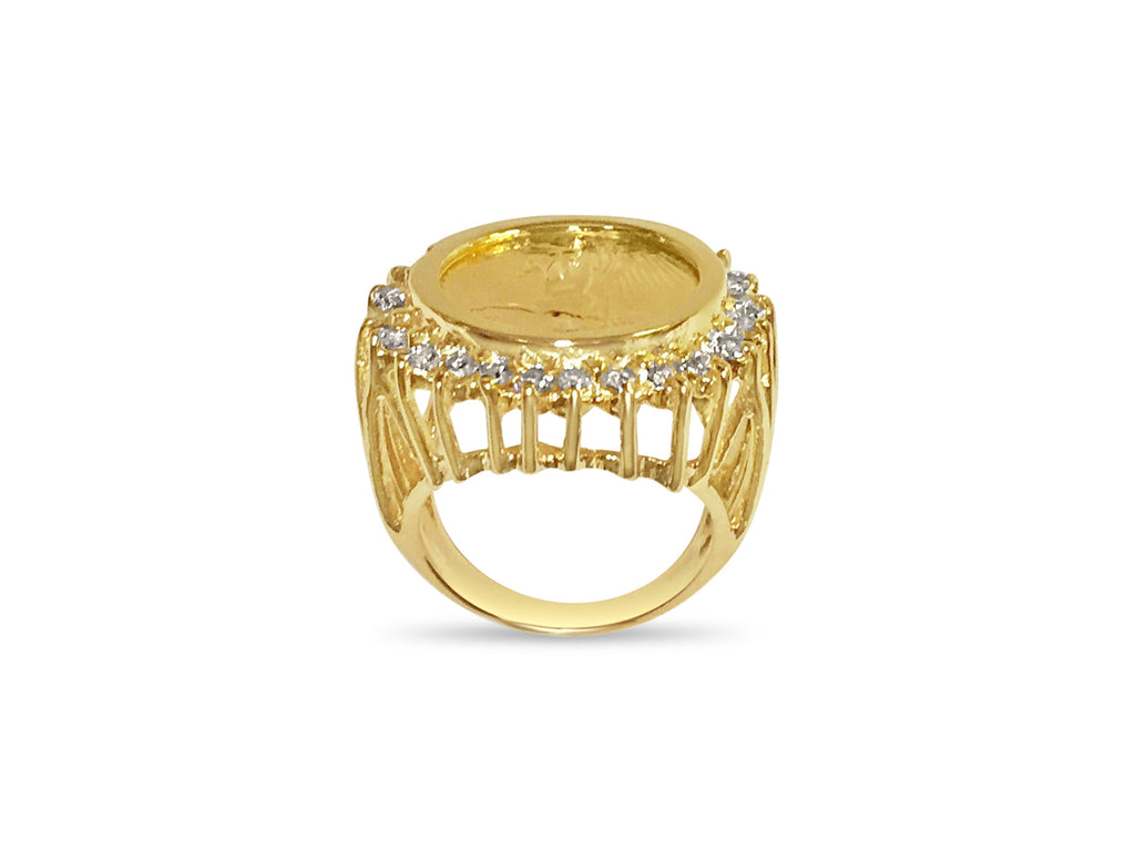 Diamond Fancy Solid White/Yellow/Rose Gold Handmade Coin Ring , 1/10oz Coin ,