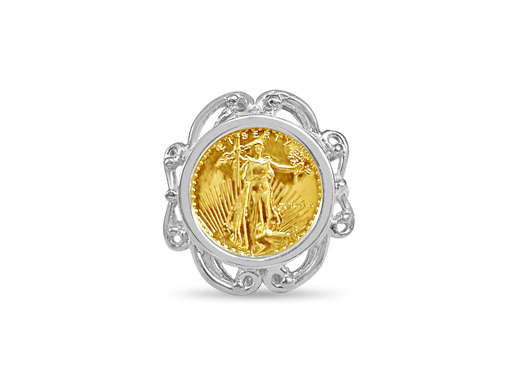Fancy Ladies Solid White/Yellow/Rose Gold Handmade Coin Ring , 1/10oz Coin ,