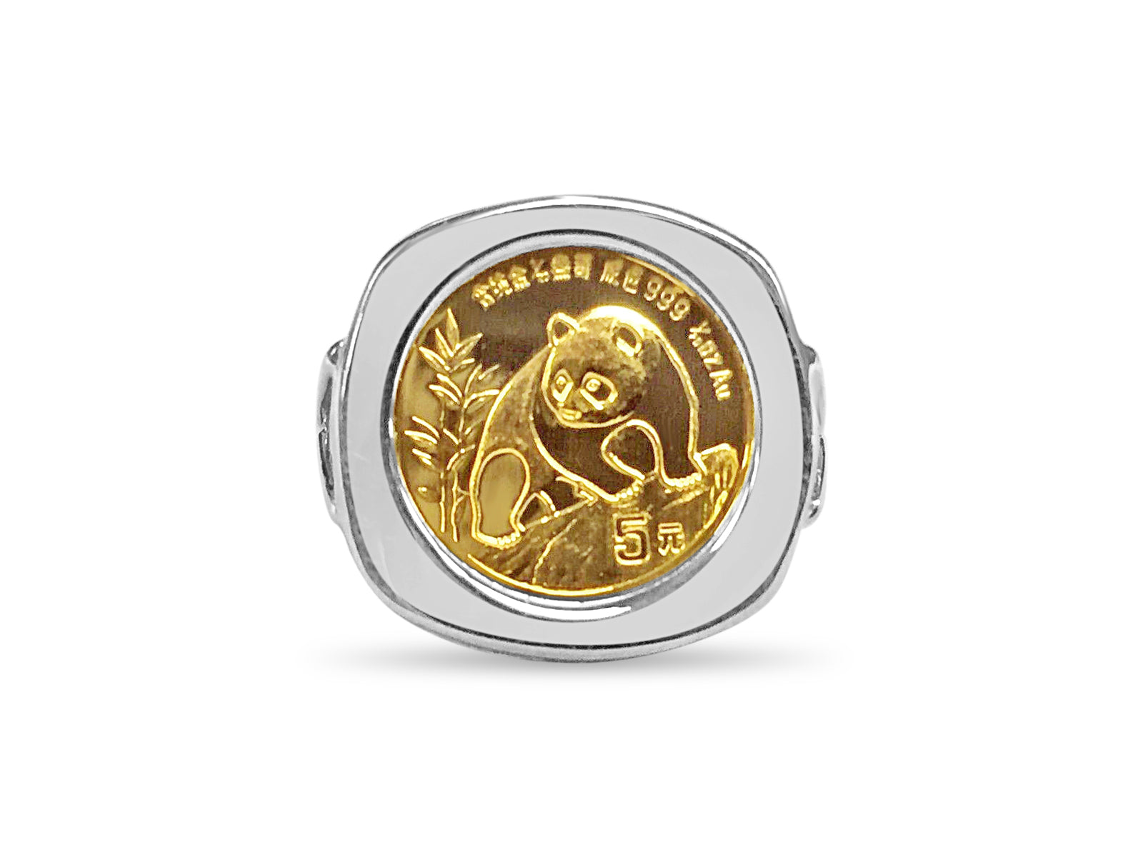 Fancy Solid White/Yellow/Rose Gold Handmade Coin Ring , Chinese Panda Bear Coin ,