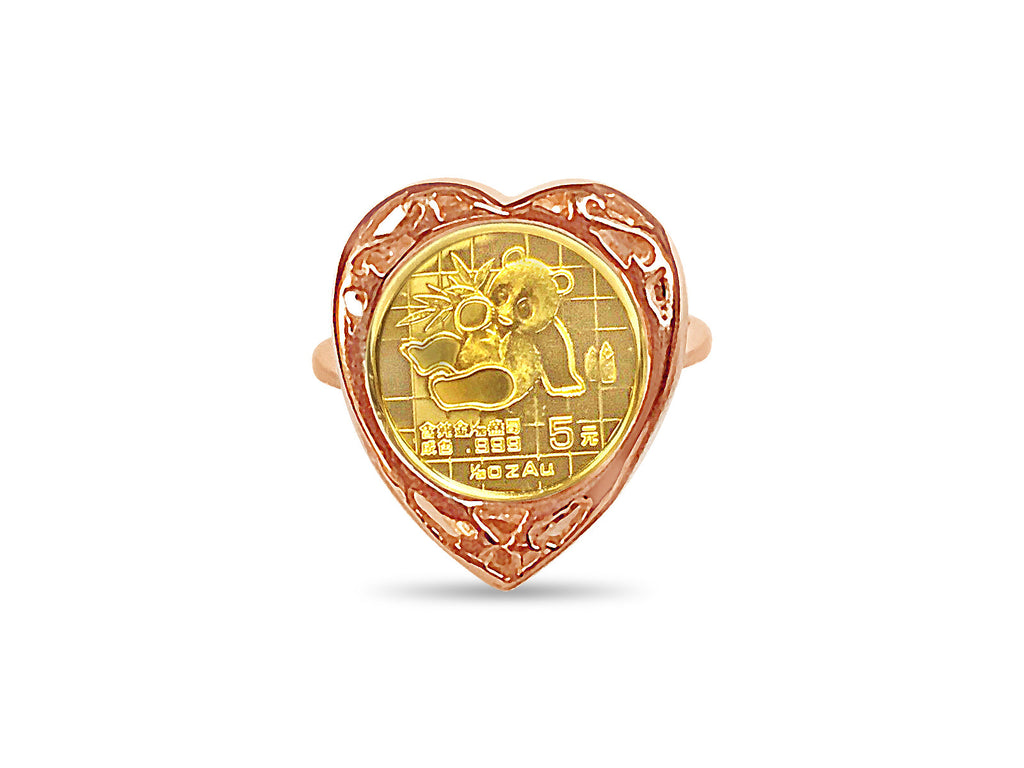 Fancy Ladies Solid White/Yellow/Rose Gold Handmade Coin Ring , Chinese Panda Bear Coin ,