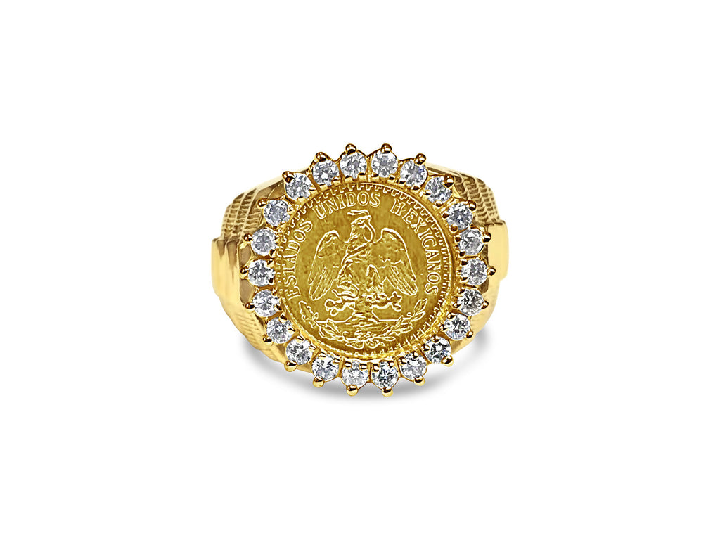 Diamond Fancy Solid White/Yellow/Rose Gold Handmade Coin Ring , Dos Pesos Coin ,