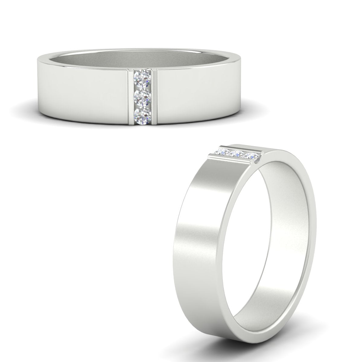 3 Stone Mens Flat Gemstone Band