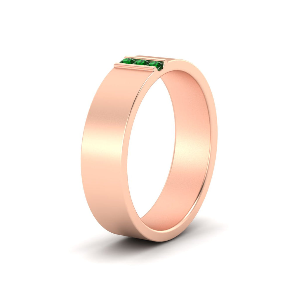 3 Stone Mens Flat Gemstone Band