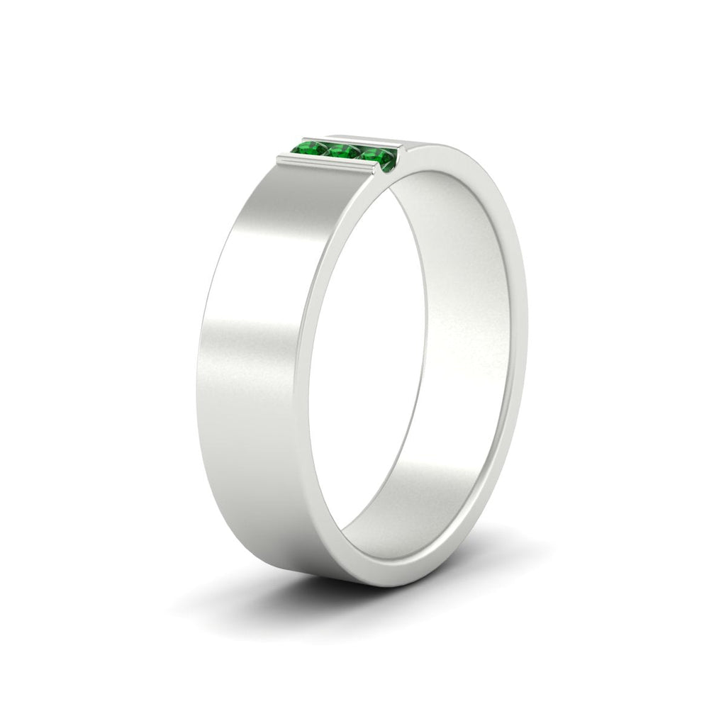 3 Stone Mens Flat Gemstone Band