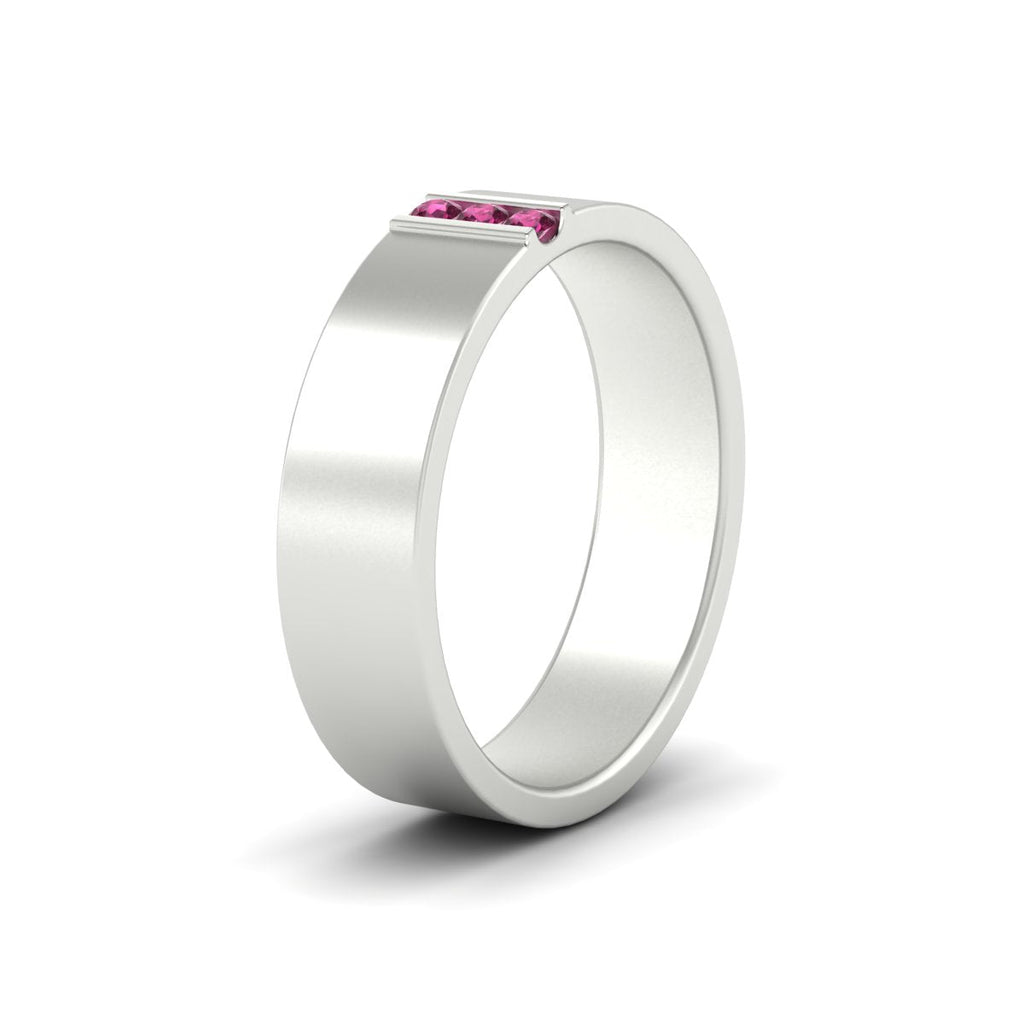 3 Stone Mens Flat Gemstone Band