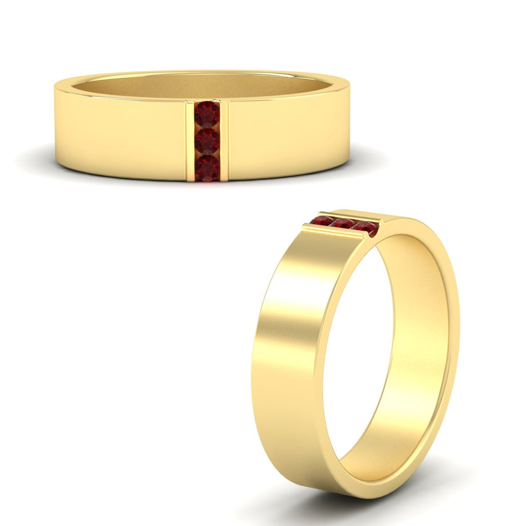 3 Stone Mens Flat Gemstone Band
