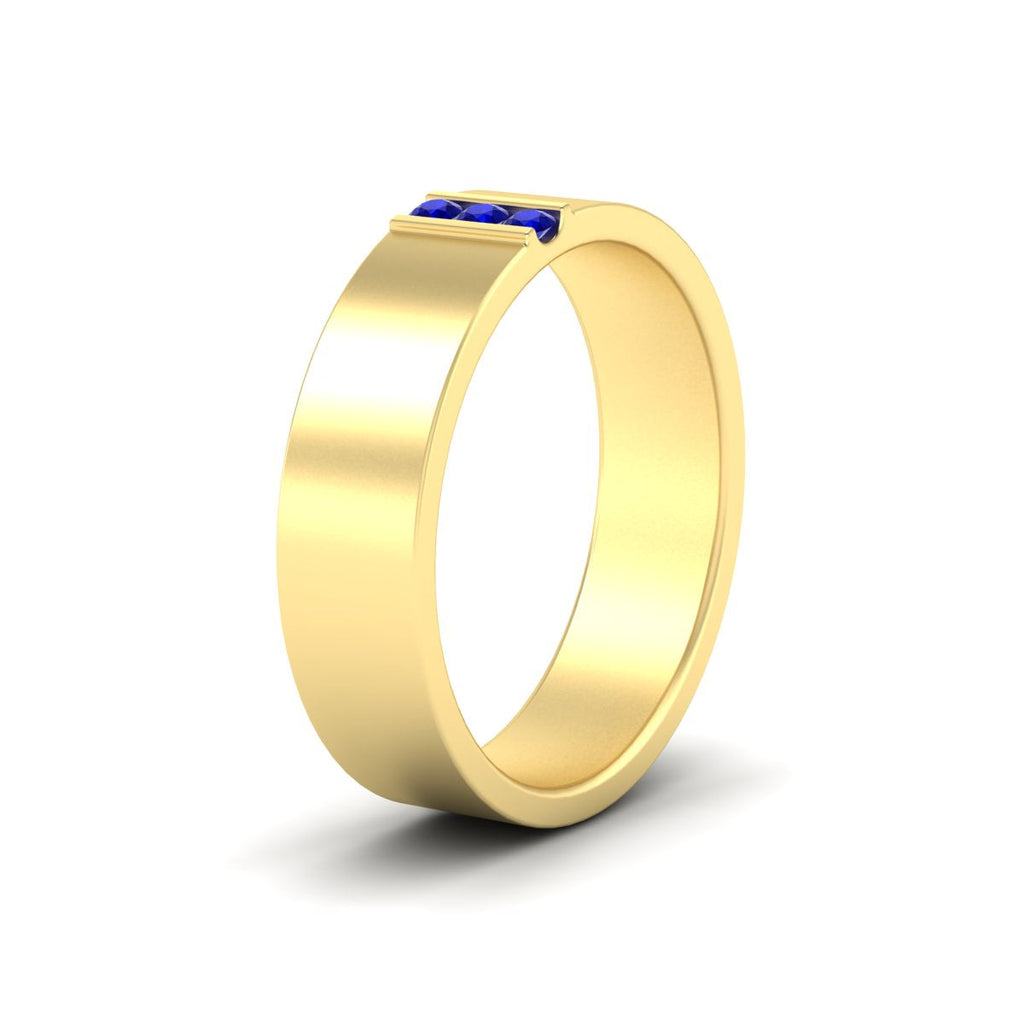3 Stone Mens Flat Gemstone Band