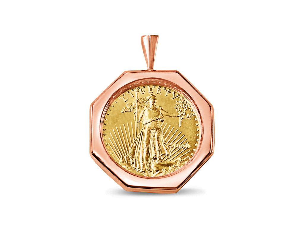Fancy Solid White/Yellow/Rose Gold Handmade Coin Pendant , 1/2oz Coin ,