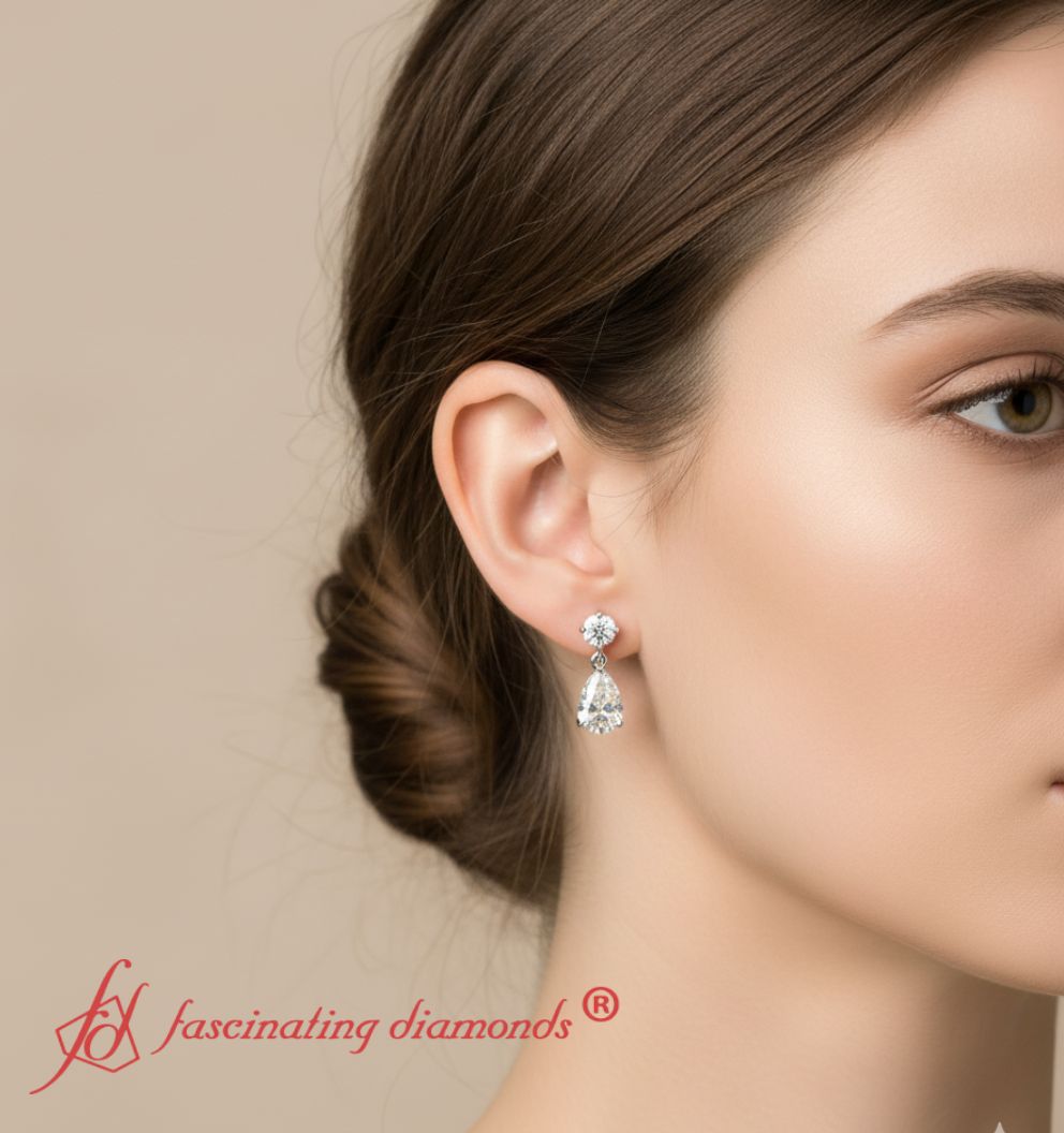 Round And Pear Drop Stud Earrings