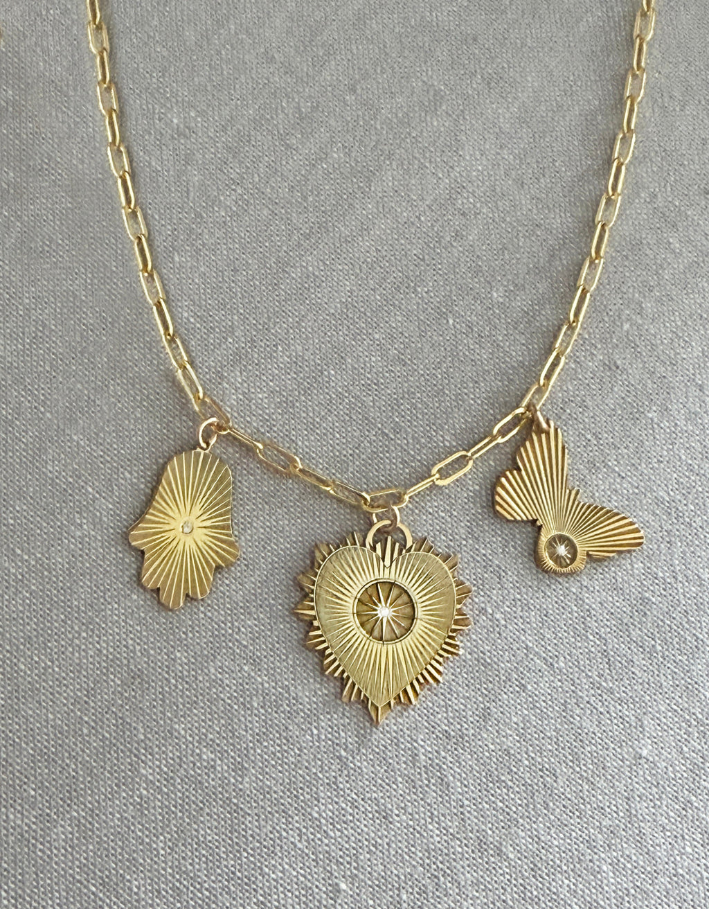 Vesta Three Diamond Charm Necklace