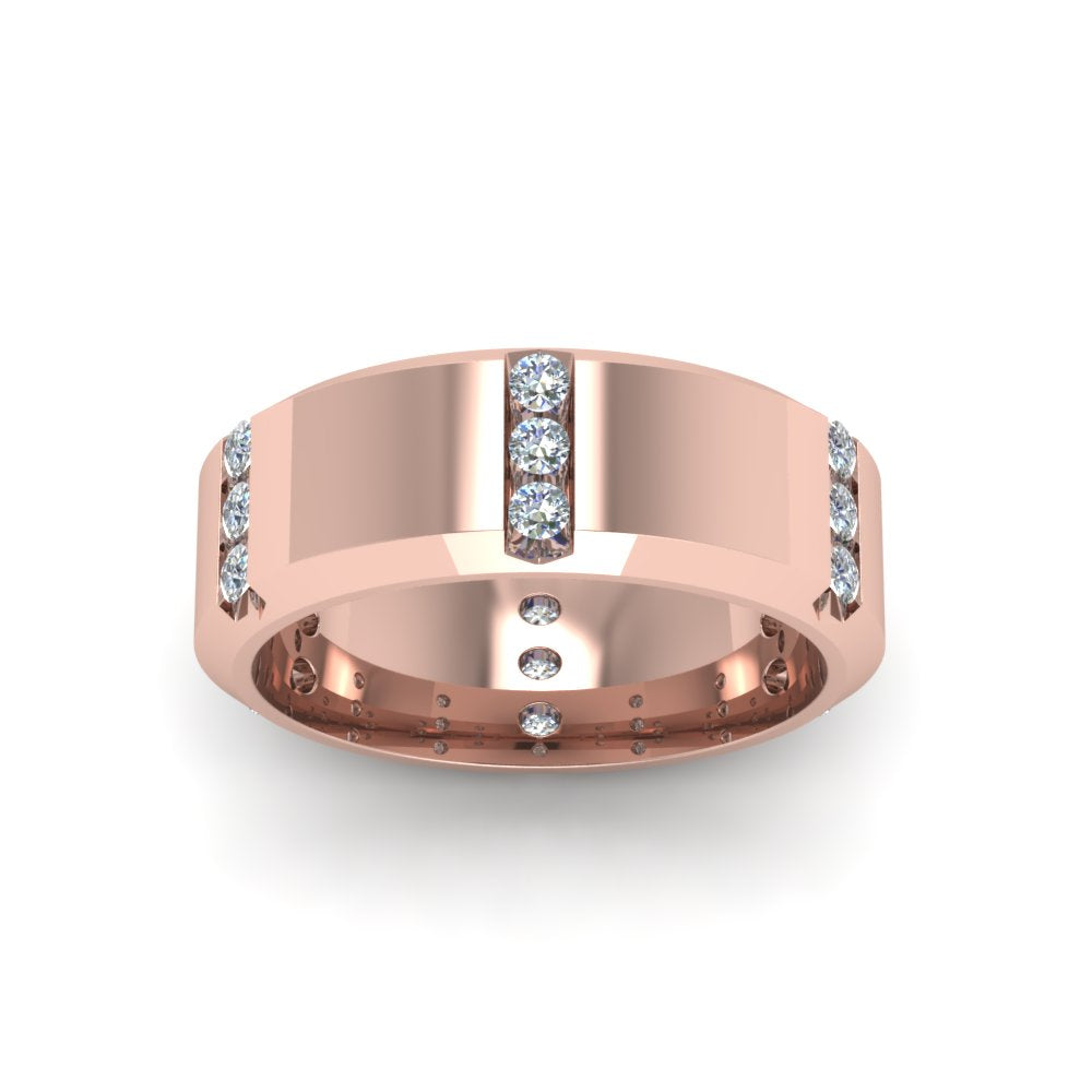 Channel Set 3 Stone Mens Anniversary Ring