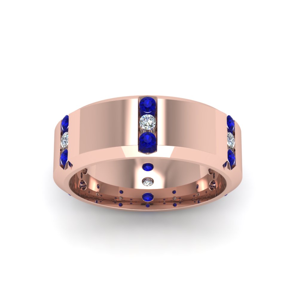 Channel Set 3 Stone Mens Anniversary Ring