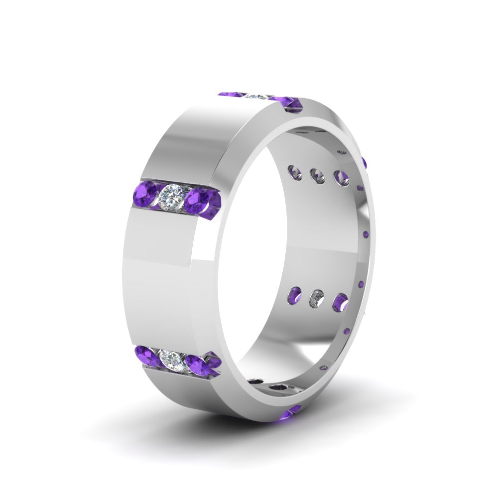 Channel Set 3 Stone Mens Anniversary Ring