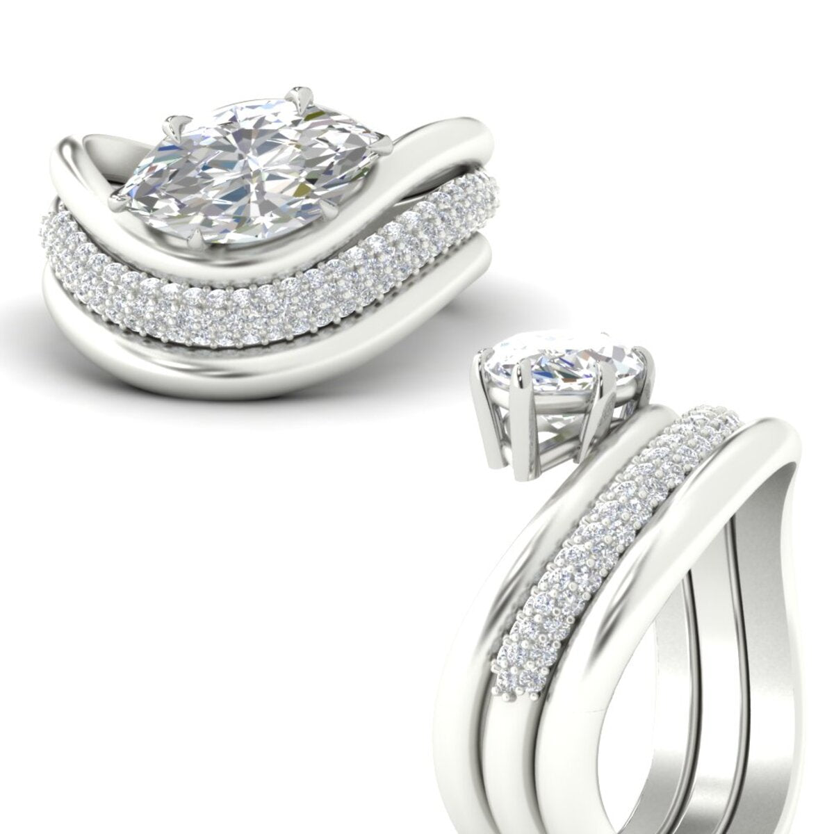 Dual Bands with Wave Solitaire Ring